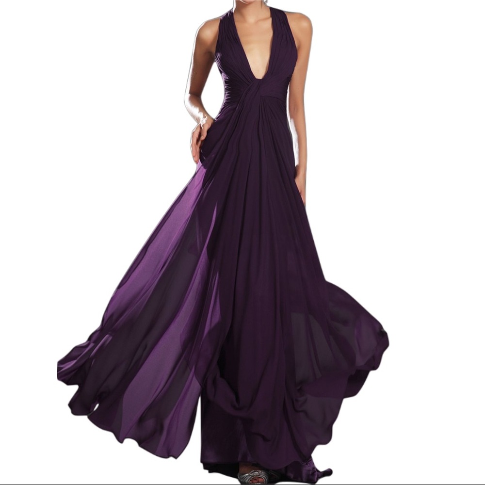 Empire Waist Plunging V-neck Eggplant
Long Semi Formal Gown Size 4